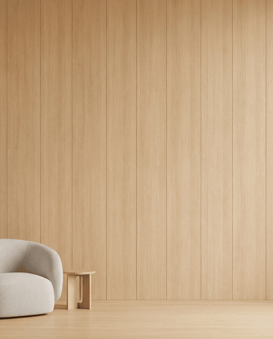 AI generated: Wall mockup interior, vertical light wood panel wall as the main focus, natural warm wooden texture,...