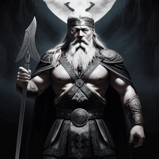 AI generated: Imagine a scene depicting Odin, the Norse god, in a style similar to the old-time masters, akin to t...