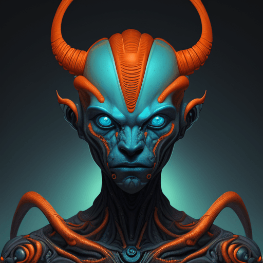 AI generated: alien cyborg man art and illustration by theo el, in the style of balanced symmetry, light orange an...