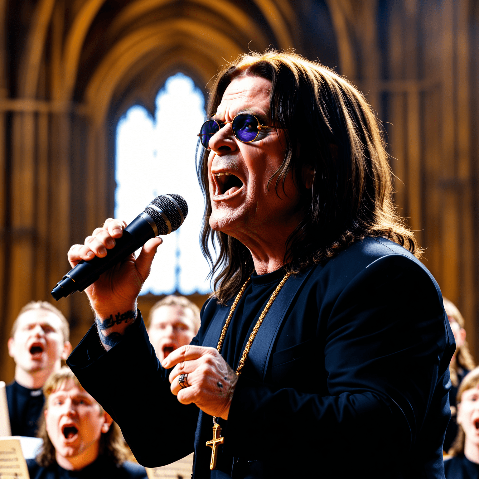 AI generated: masterpiece HDR Ozzy Osbourne singing in a choir