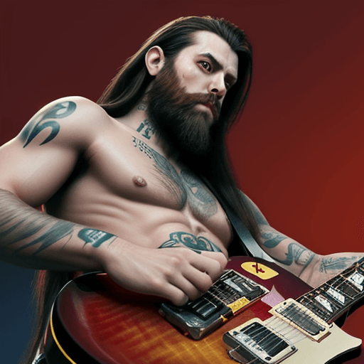 AI generated: Perfect digital painting of a caricature of a man entire body with long hair, short beard and tattoo...
