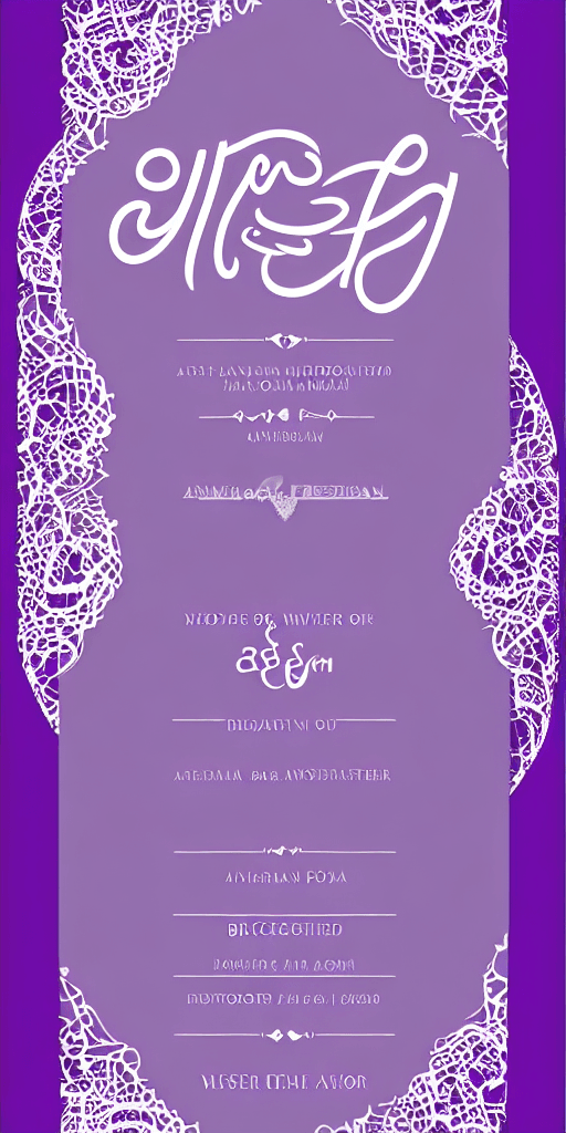 AI generated: wedding invite acceptance , for Bissan and Omar, purple and white water color background, canvas bac...