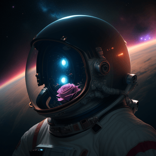 AI generated: Growing rose inside astronaut open helmet drifting in open space, galaxy, nebula, space background, ...