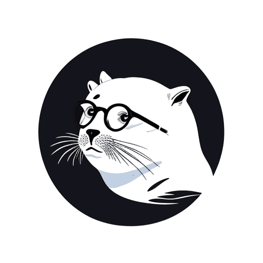 AI generated: draw me a round shaped logo with a white background of the head of a seal wearing round glasses