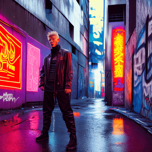 AI generated: Sukuna from Jujutsu Kaisen, leaning against a graffiti-covered wall in an urban alleyway, wearing a ...