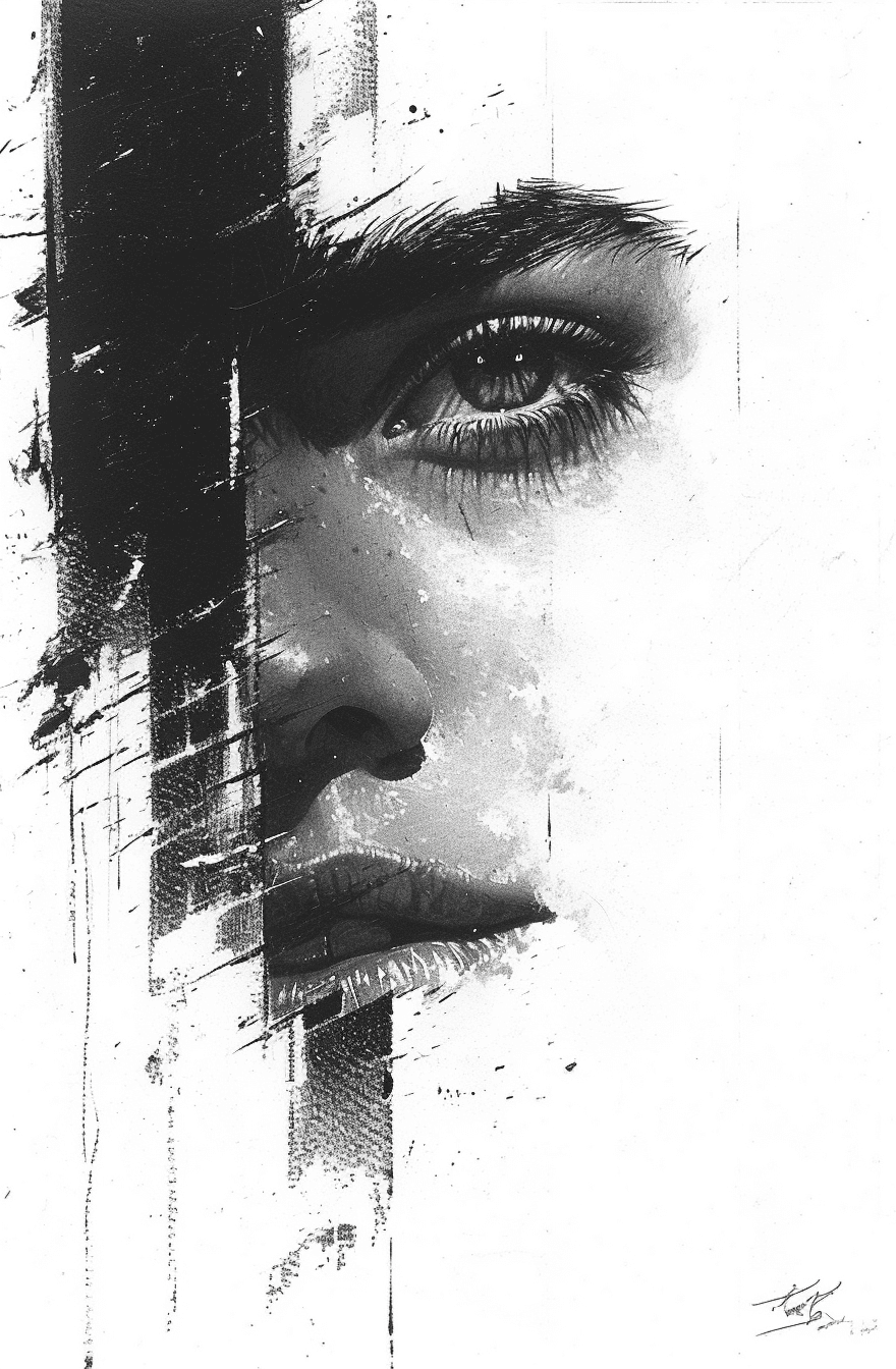 AI generated: abstract by lukas george, art by ida schnberg , in the style of black and white portraits, loose and...