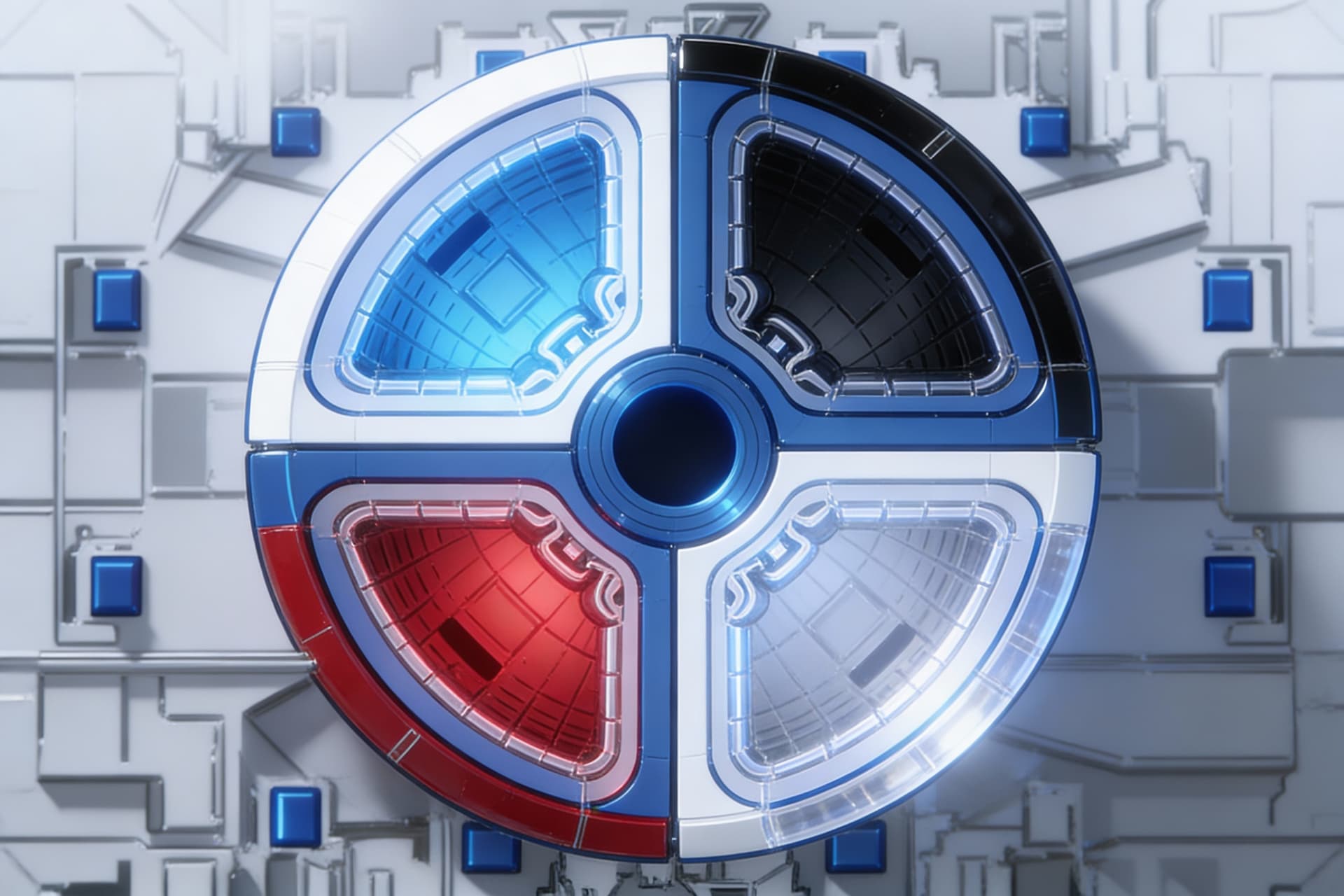 AI generated: Use the Reference Image to reimagine the Top View of the PowerCore Chamber for the Power Spheres, th...