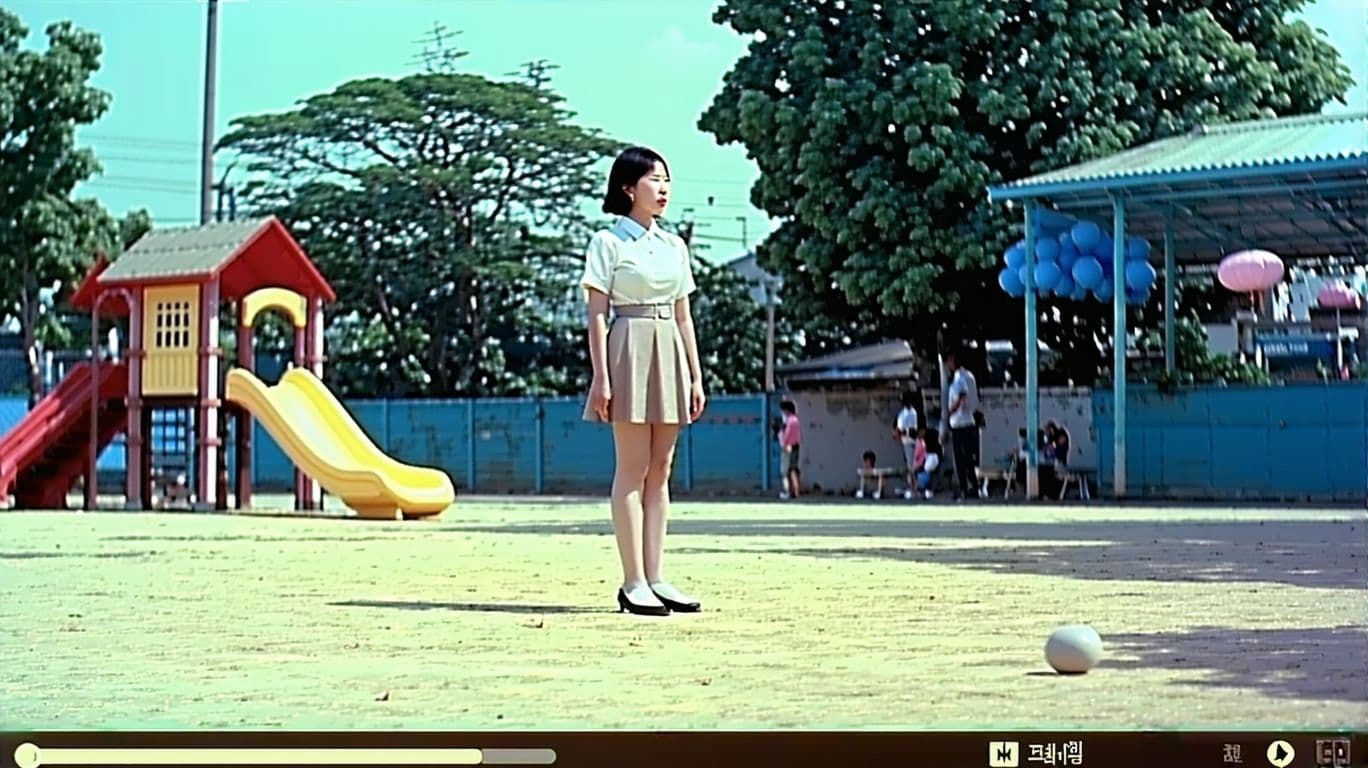 AI generated: Screengrab of 1950's Super Panavision 70 movie. Retro in color.Kim Jun-hee squid game season 2 stand...