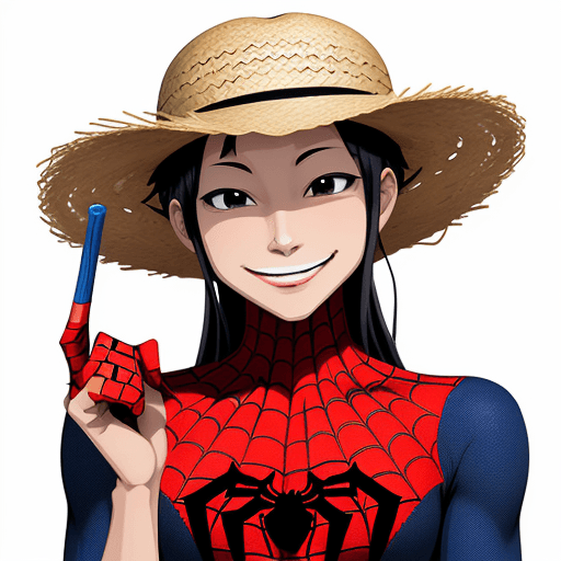 AI generated: a sticker of Spiderman. straw hat, smirk smile, anime style, minimalist design --ar 2:3 --stylize 50...
