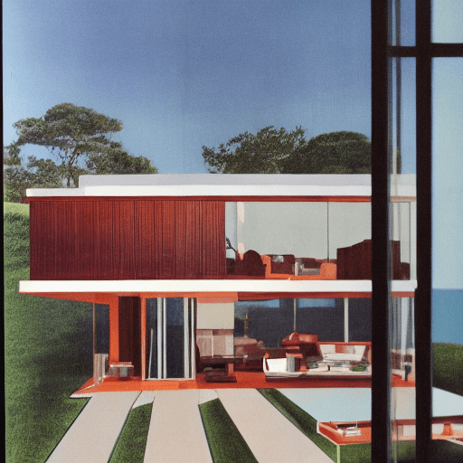 AI generated: Hyper realistic eye level exterior photo of a mid century modern style house overlooking the ocean, ...