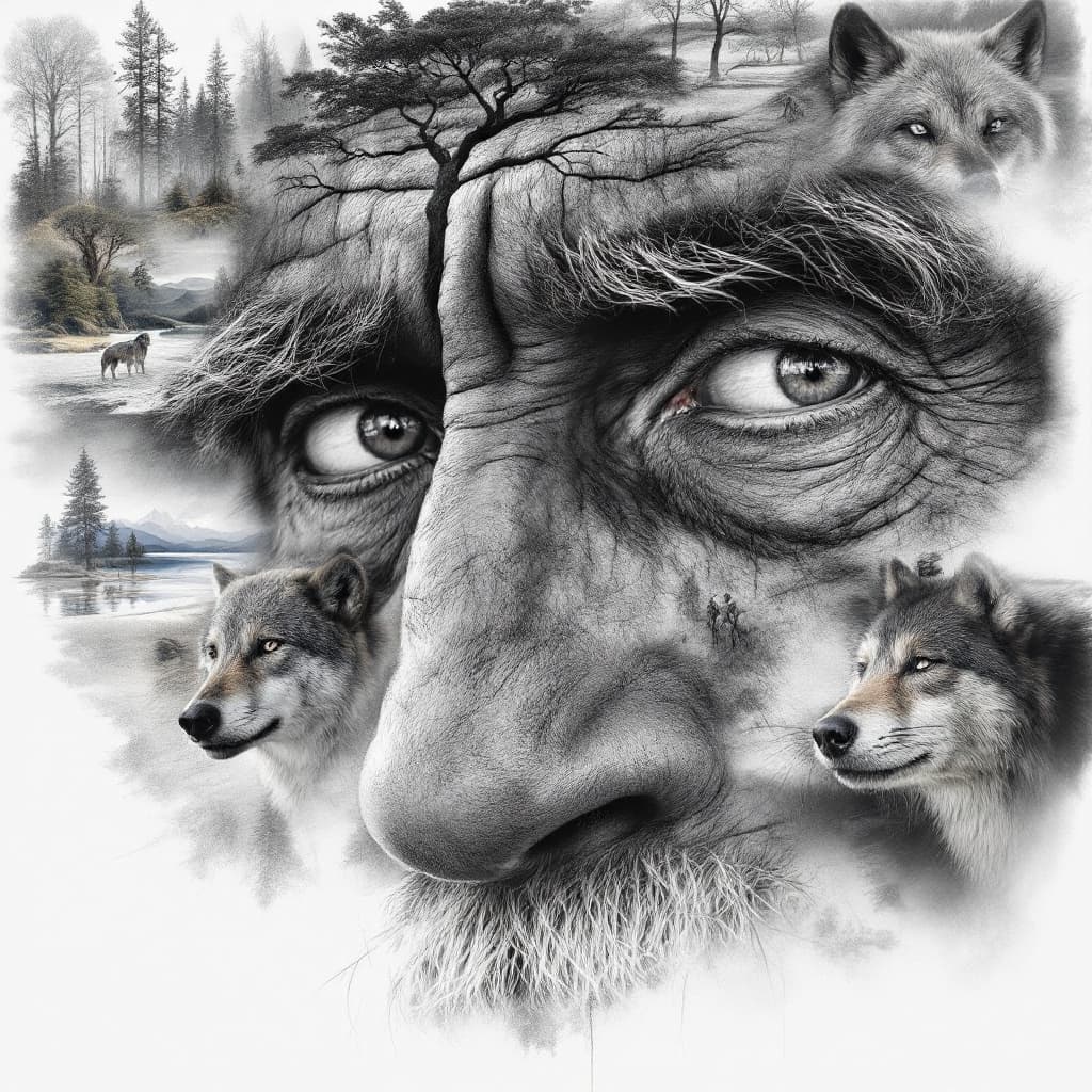AI generated: digital painting, image inside image, ultra realistic, black and white pencil sketch, very detailed ...