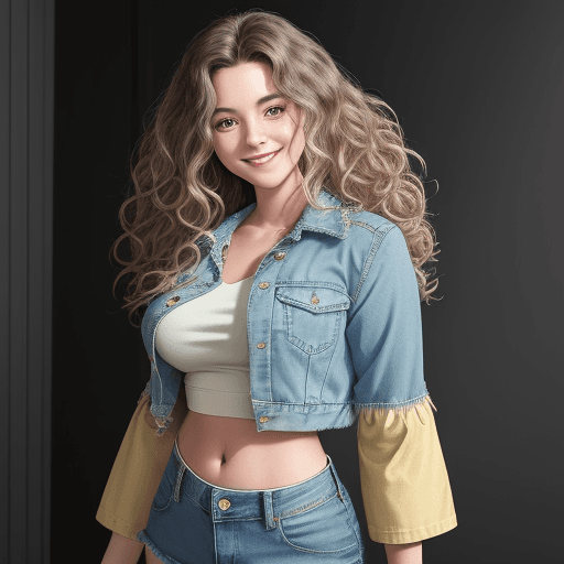 AI generated: An image of a woman with voluminous wavy hair, standing confidently and smiling at the camera. She i...