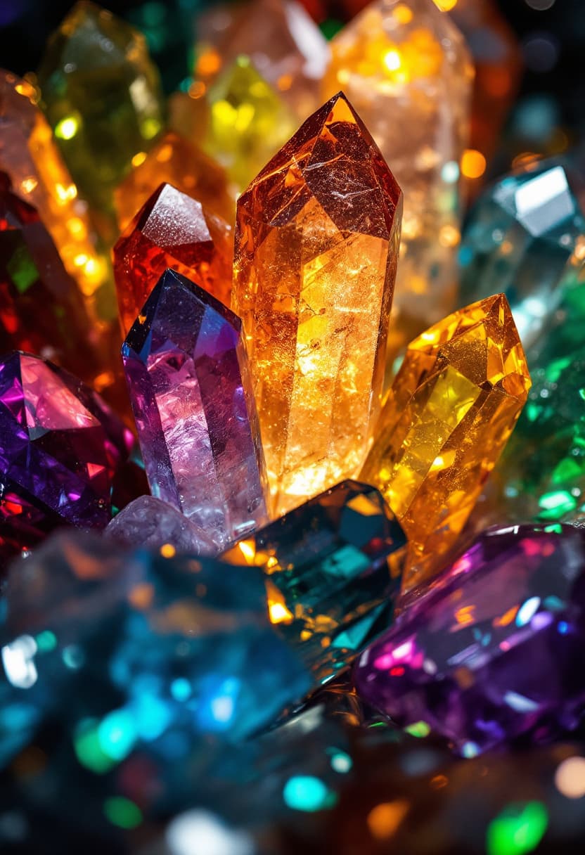 AI generated: coloured crystals bunched close together, dramatic lighting