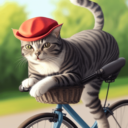 AI generated: A Cat riding a bike wearing a hat