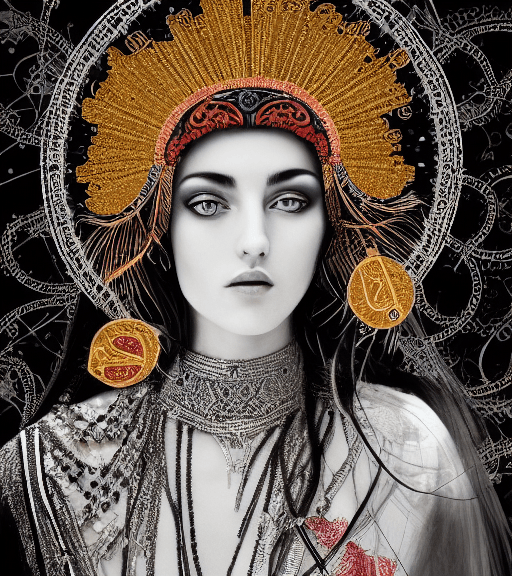AI generated: high resolution 8k, Balla master painter, Byzantine artwork, 
young lady close up black and white  f...