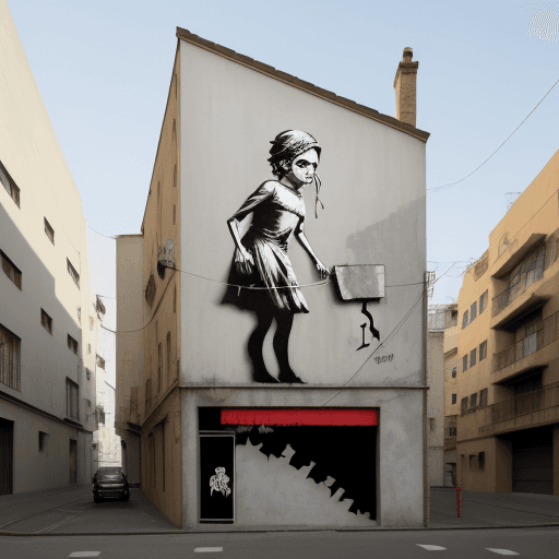 AI generated: fachada, casa, dois pisos, pintura banksy