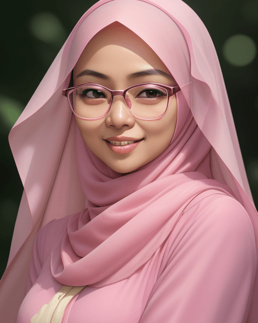 AI generated: asian, Indonesian woman, javanesse girl, muslim women wearing pink color hijab, full body photo, wea...