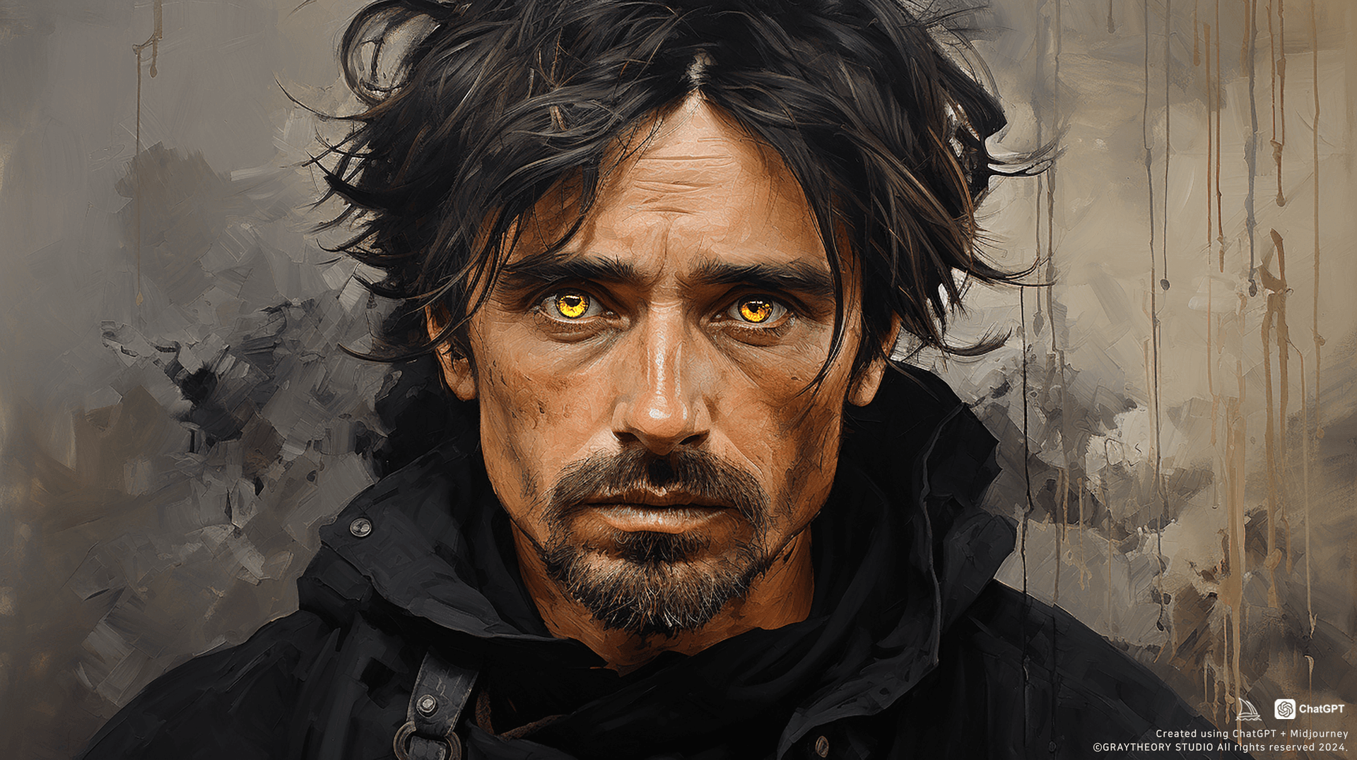 AI generated: Casual man, oil painting, grainy painting, Empty eye, minimalist Russian avant-garde drawing, many d...