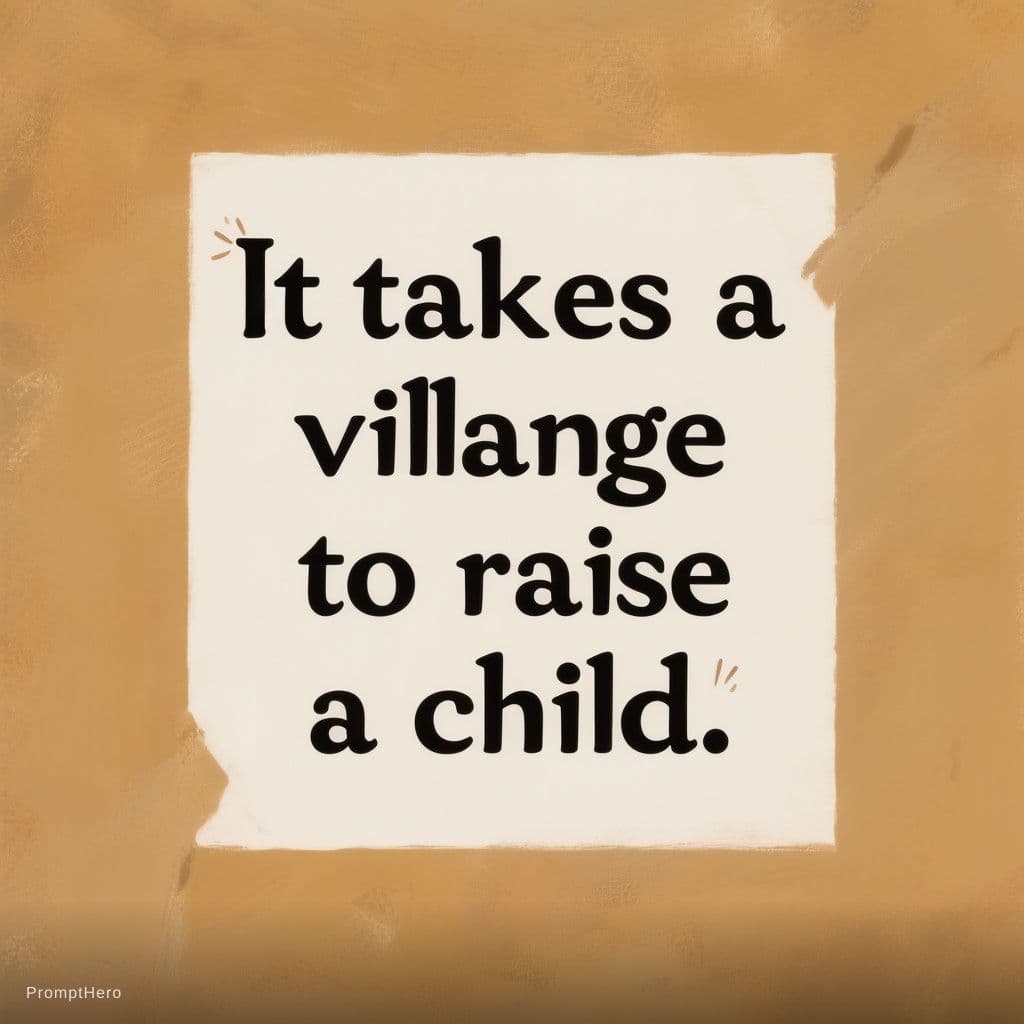 AI generated: image based on African Proverb with the text 'It takes a village to raise a child.'