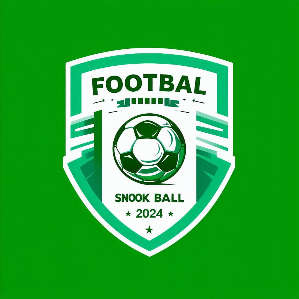 AI generated: A soccer logo with a shield shape. Colors  green and white, a FOOTBALL BALL in green , letters SNOOK...