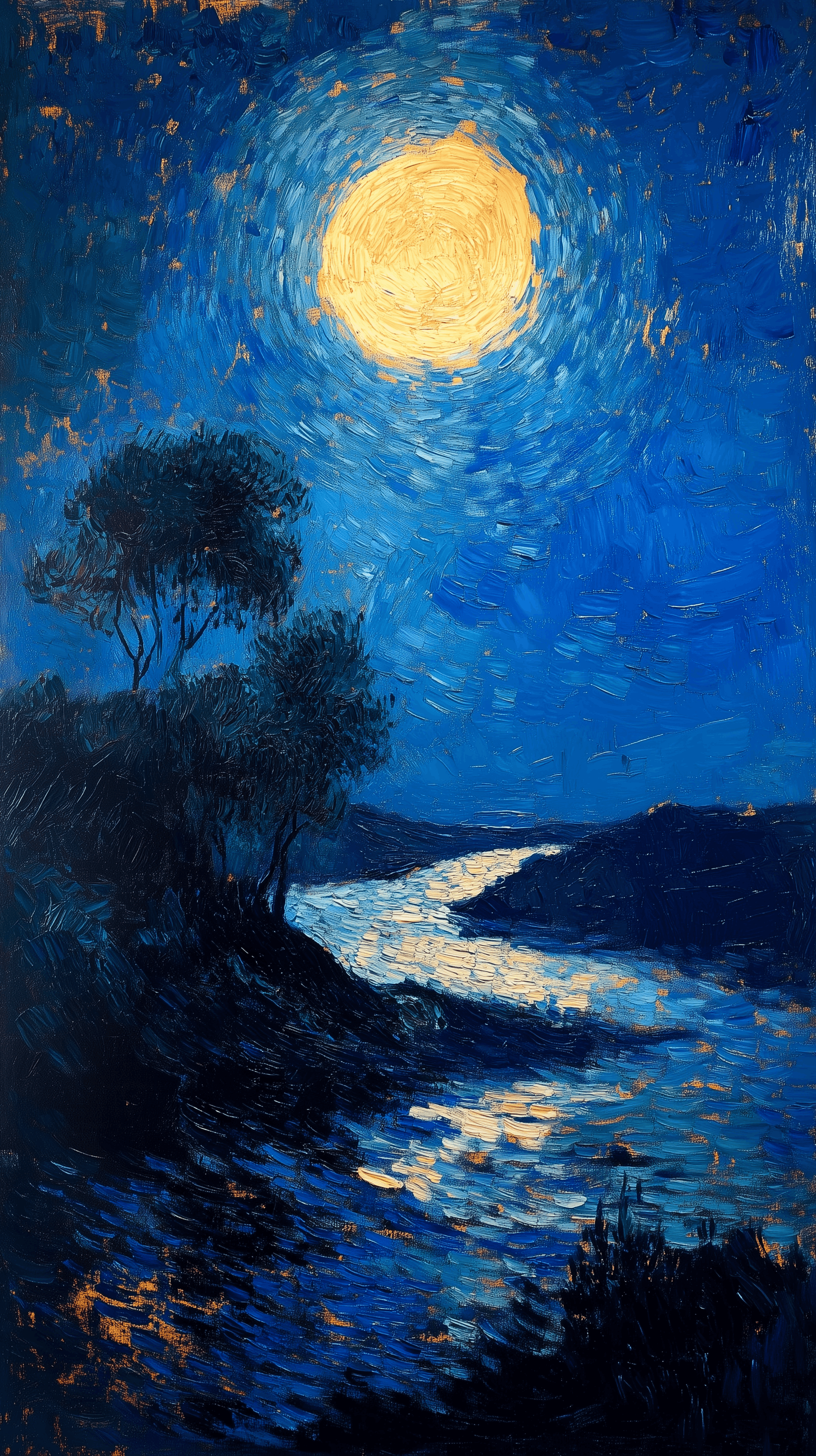 AI generated: sadness painitng, Van Gogh Starry Night sky, swirling stars, soft brush strokes, dreamy and whimsica...