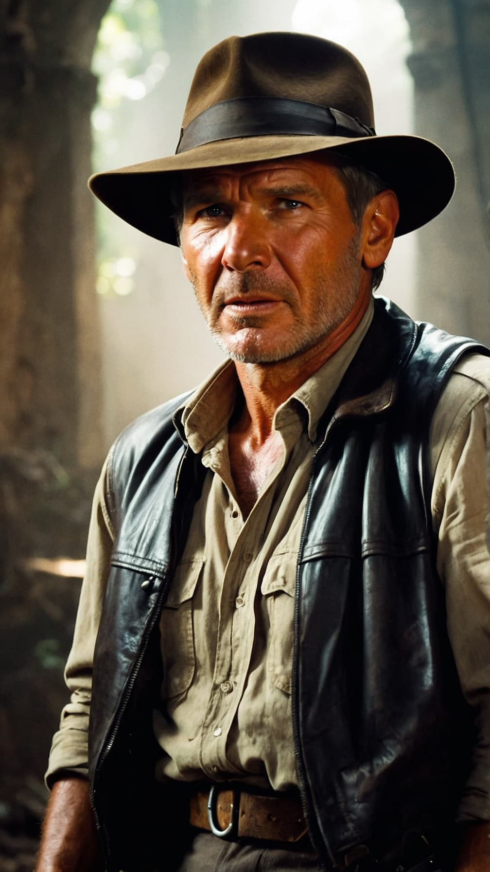 AI generated: Portrait of Harrison Ford as Indiana Jones,photorealistic, 4 k