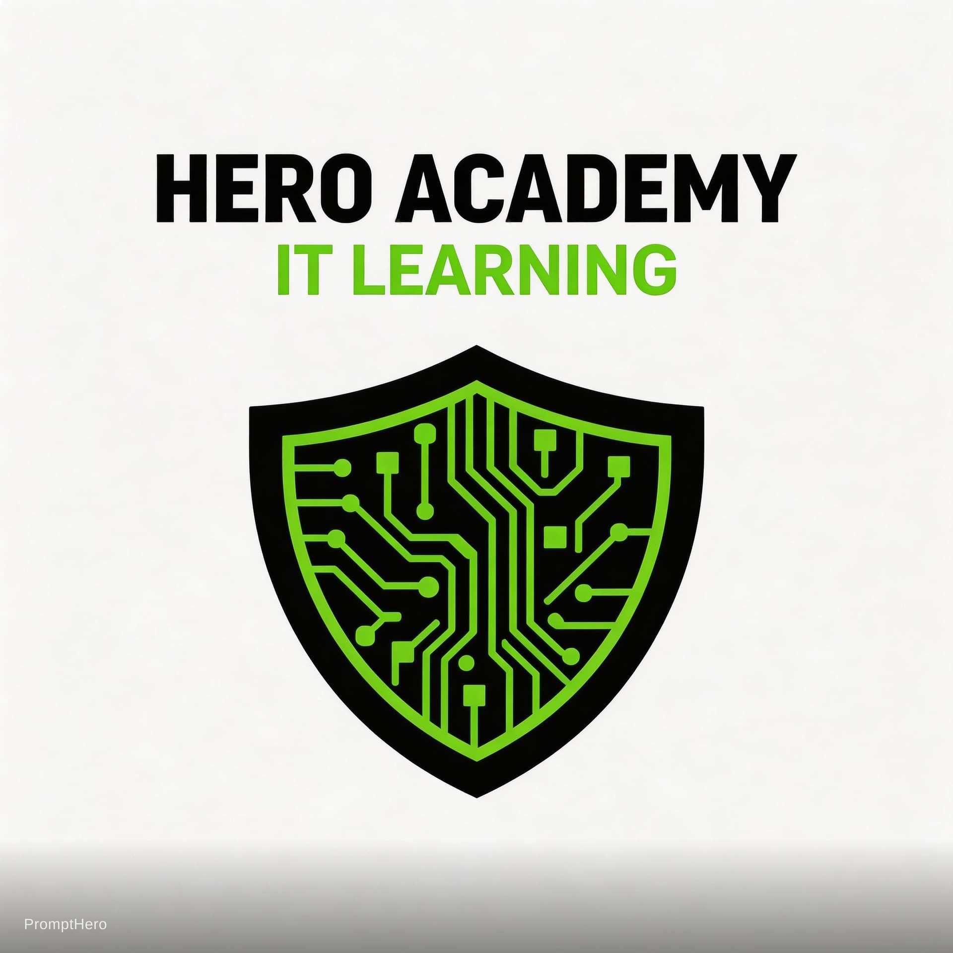 AI generated: create a logo for "hero academy" - IT learning in black and green format in an innovative style on a...