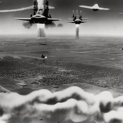 AI generated: High resolution abstract photo of a squadron of 3 world war 2 Japanese bombers flying towards the la...