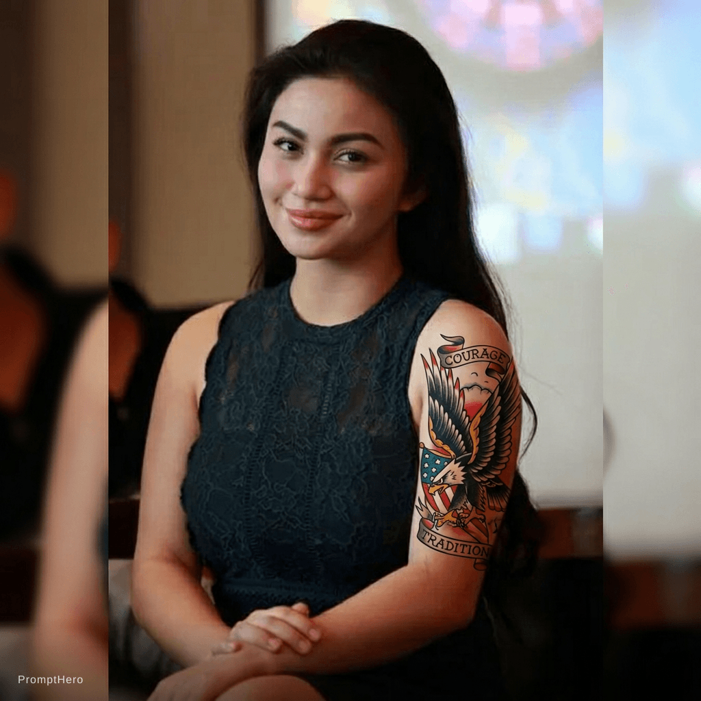 AI generated: traditional eagle covering full bicep, bold American style with color