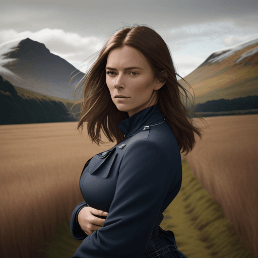 AI generated: woman in the field, in the style of outdoor fashion shoot, natural lighting, scottish landscapes, li...