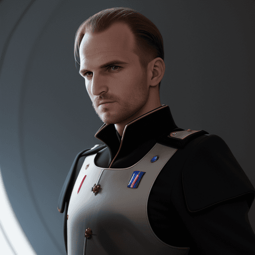 AI generated: museklöser großer mann, keine haare, langer schwarzer vollbart, guter soldat der zukunft, ohne mütze...