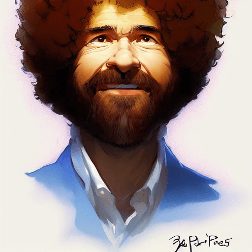 AI generated: portrait Bob Ross focus cute eye enchanted official fanart behance hd artstation by Jesper Ejsing, b...