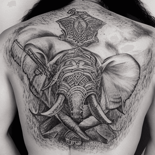AI generated: BACK TATTOO, KNIGHT ARMOR, ELEPHANT