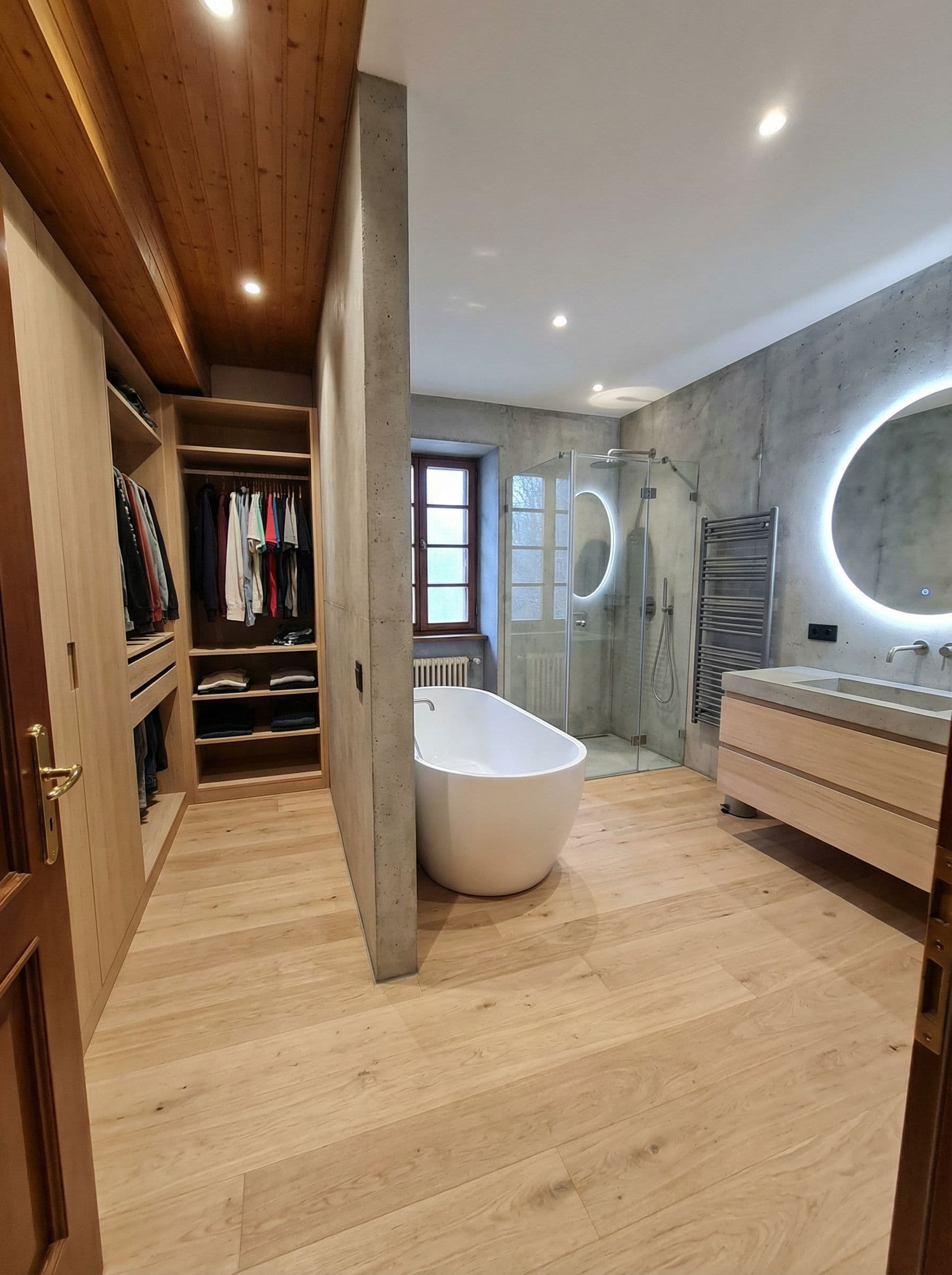 AI generated: convierte esta habitacion en un bano con un pequeno vestidor antes. el bano tiene que tener banera y...