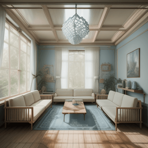 AI generated: High resolution photography interior design, dreamy sunken living room conversation pit, wooden floo...