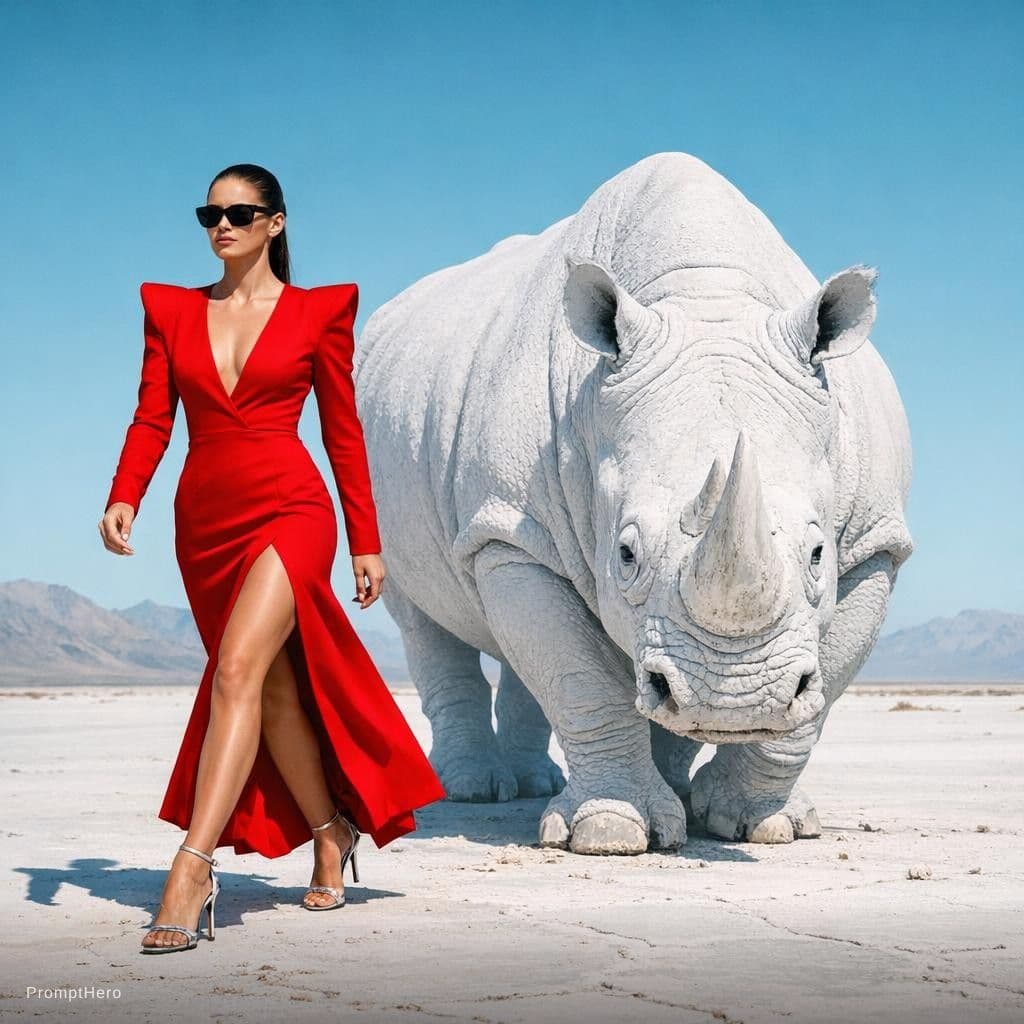 AI generated: {
  "scene": {
    "type": "editorial fashion surrealism",
    "location": "barren white desert w...