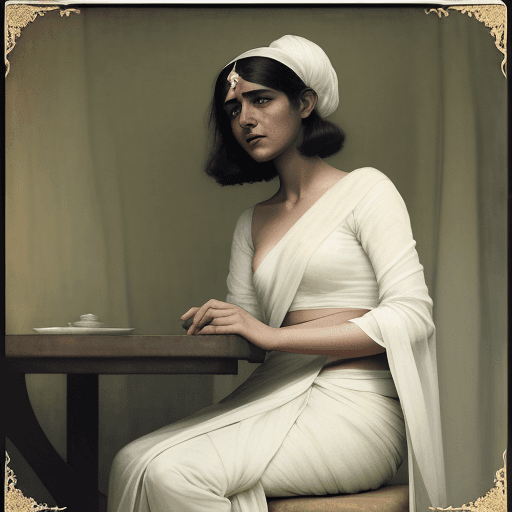 AI generated: woman in white saree is a great vintage shot, in the style of katia chausheva, raphael kirchner, pho...