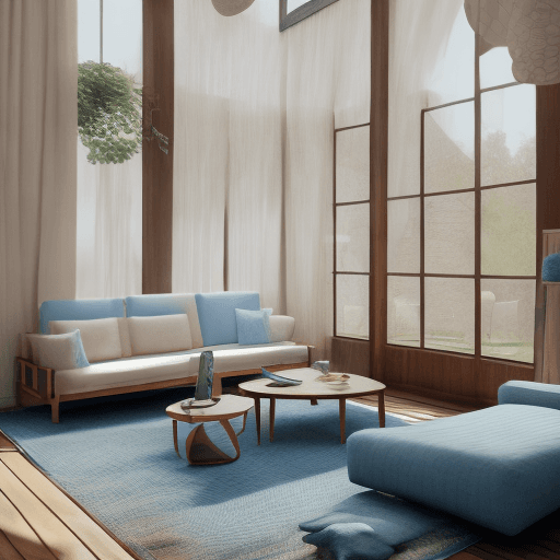 AI generated: High resolution photography interior design, dreamy sunken living room conversation pit, wooden floo...