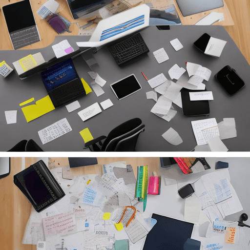 AI generated: Concept: A split image showcasing the difference between working with and without your project manag...