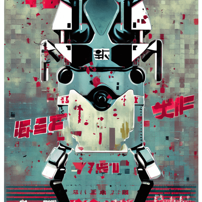 AI generated: a poster for a japanese movie with an image of a robot, poster art by Itō Seiu, featured on devianta...