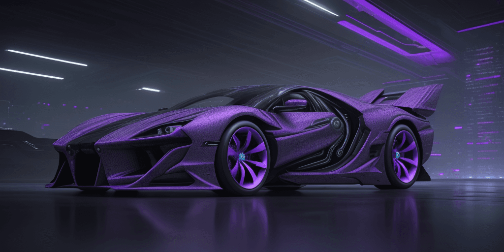 AI generated: High tech car, sci-fi, cyberpunk, extremely futuristic, violet, dark, hyper-intricate, hyper detaile...
