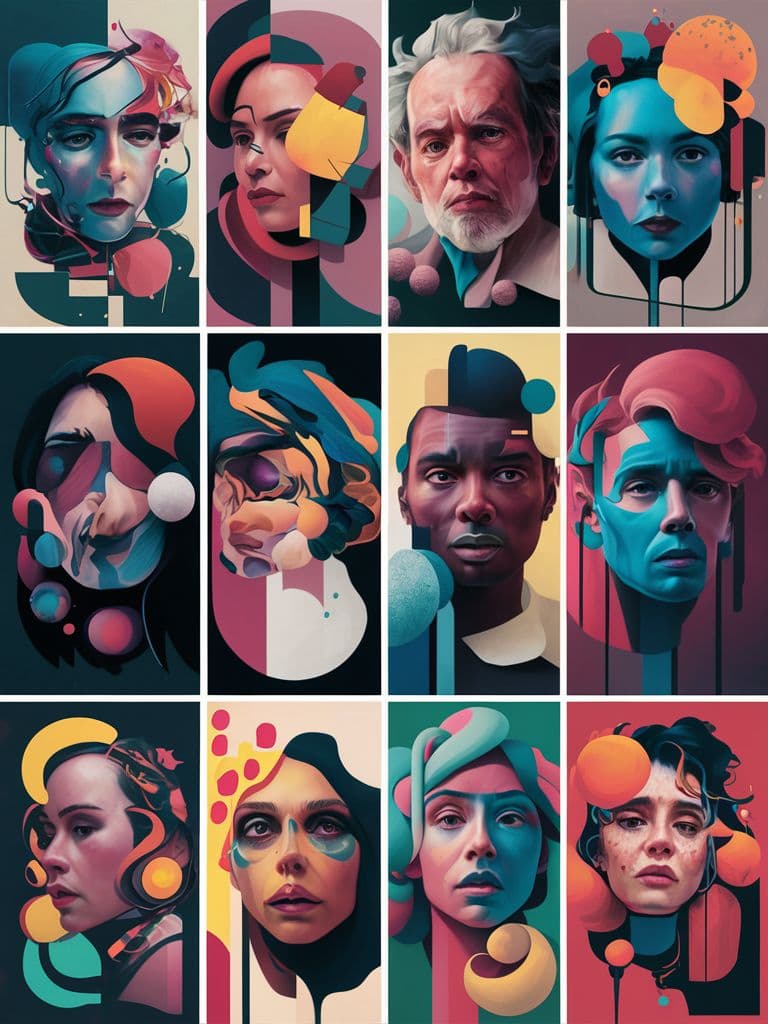 AI generated: A captivating collection of abstract paintings that delve into the connection between color, shape, ...