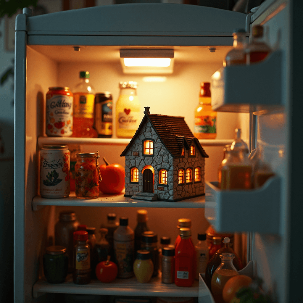 AI generated: opened fridge full of diverse products drinks and vegetables, in the middle on the refrigerator shel...