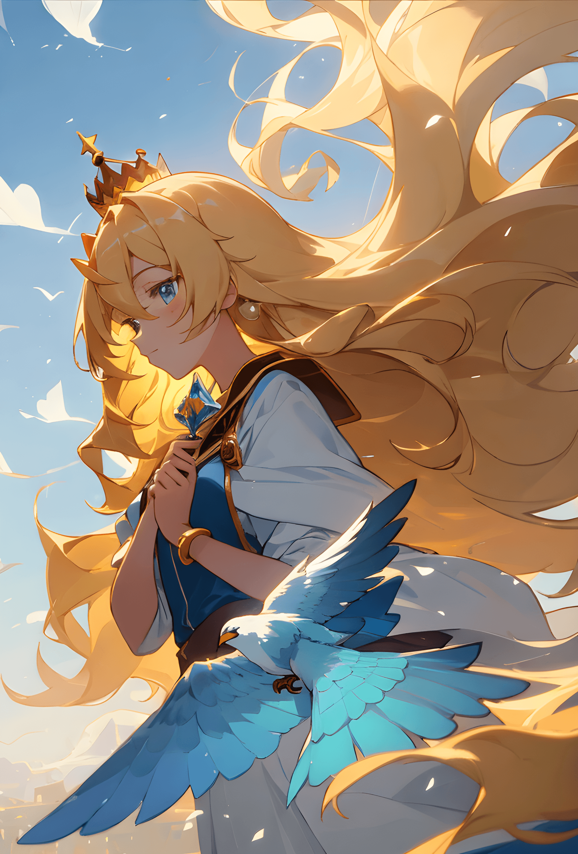 AI generated: a close up of a person holding a bird, a storybook illustration, inspired by disney, trending on cg ...