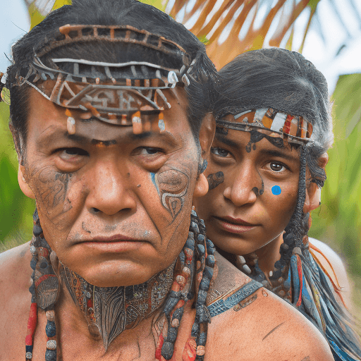 AI generated: Steve McCurry portrait, Maori couple, New Zealand, vibrant colors, traditional Ta Moko facial tattoo...