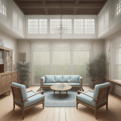 AI generated: High resolution photography interior design, dreamy sunken living room conversation pit, wooden floo...
