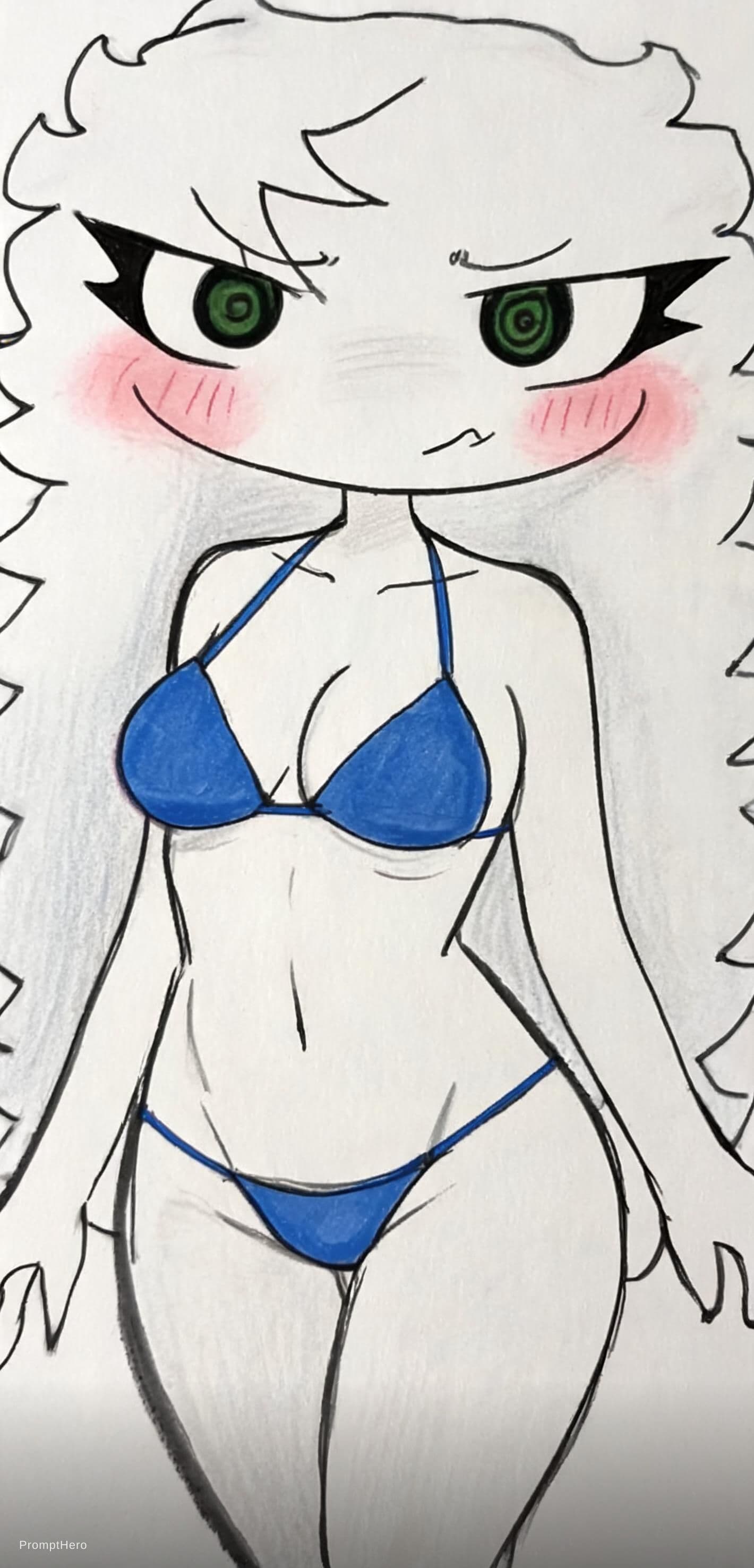 AI generated: Smallest Bikini, sleeveless, no gloves, blushing