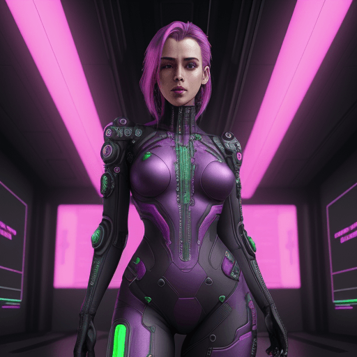AI generated: gorgeous cyberpunk woman standing. Matrix colors purple pink green, intricate artwork. octane render...