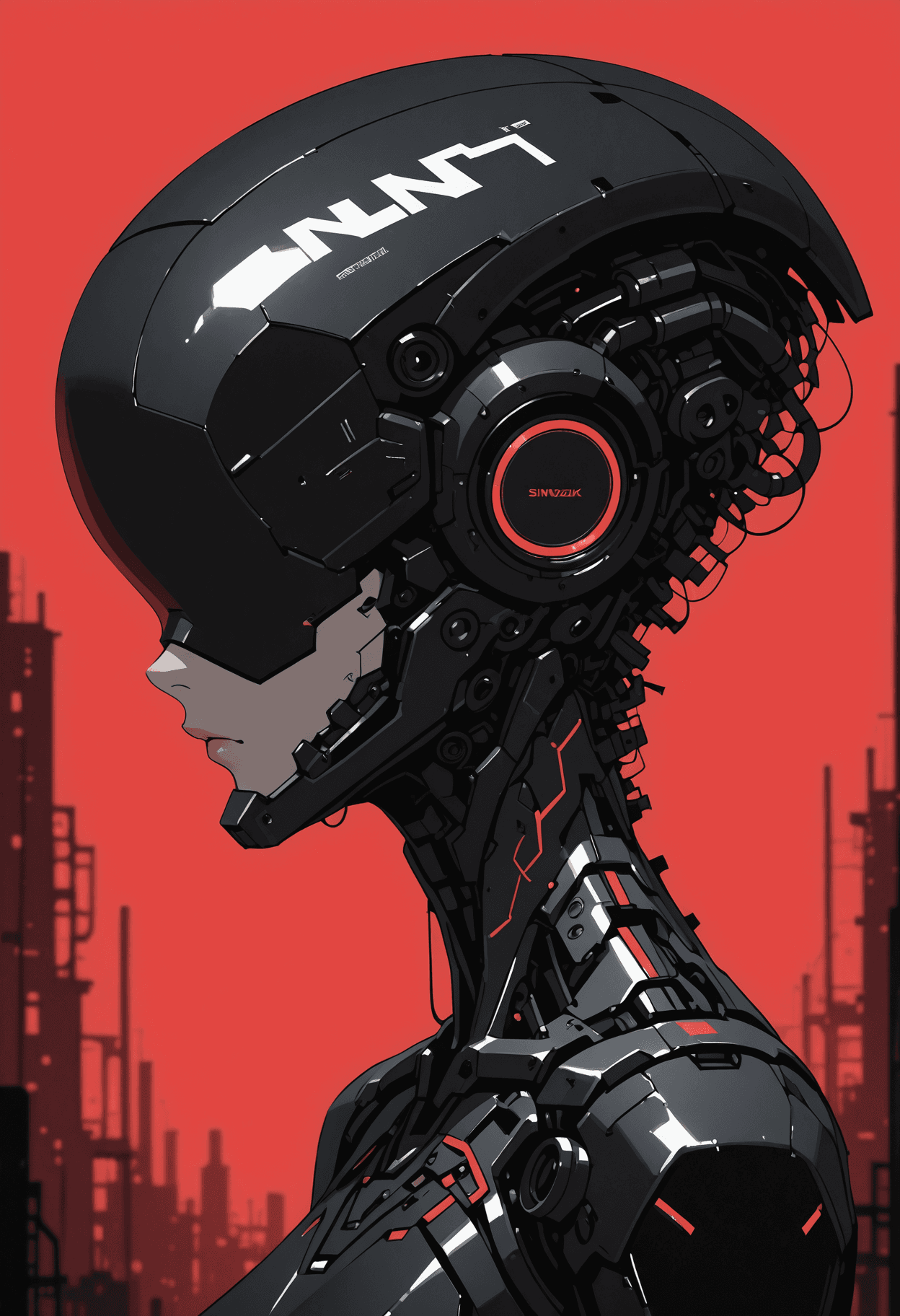 AI generated: masterpiece,best quality,amazing quality,absurdes,newest,scenery,1girl,profile view, cyberpunk, red ...