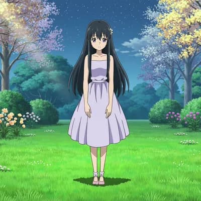 AI generated video: Anime 3d, dancing female, black long hair, shyly dance